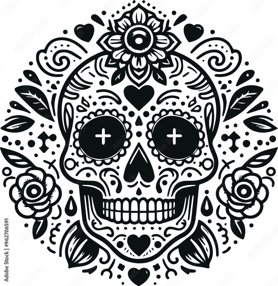 Cute Skull Monochrome Cosmonaut Logo Icon, Sugar Skull Day Of The Dead Vector Illustration Design Cute Skull Monochrome Cosmonaut Logo Icon, Sugar Skull Day Of The Dead Vector Illustration Design