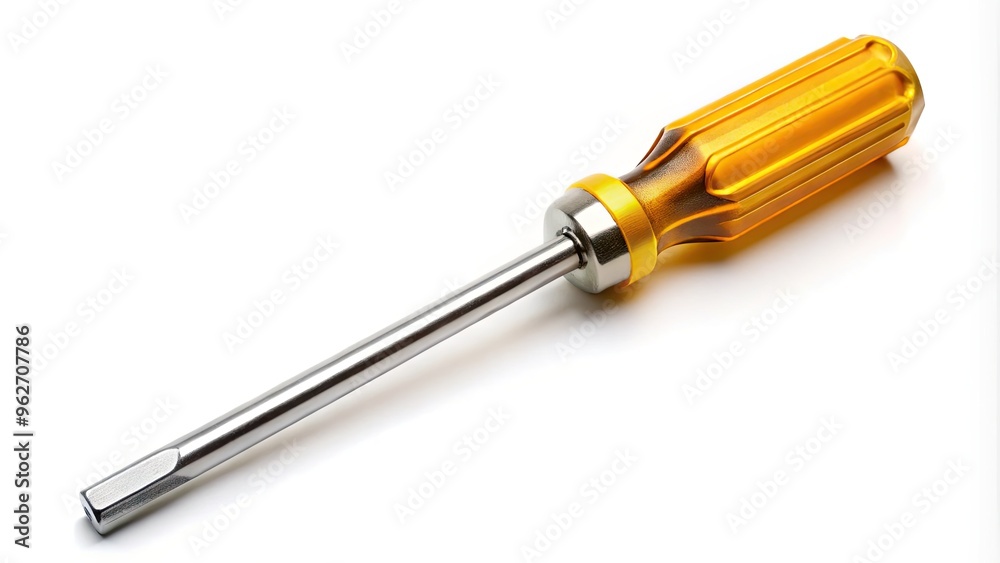Image Of A Screwdriver With A Slotted Blade, Isolated On A White Background, Ideal For Tool-Related Concepts And Repair Projects. Image Of A Screwdriver With A Slotted Blade, Isolated On A White Background, Ideal For Tool-Related Concepts And Repair Projects.