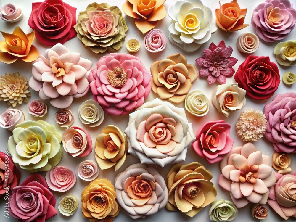 Intricate And Elegant Collection Of Layered Roses In Various Shapes And Sizes, Suitable For Crafting, Designing, And Artistic Projects. Intricate And Elegant Collection Of Layered Roses In Various Shapes And Sizes, Suitable For Crafting, Designing, And Artistic Projects.