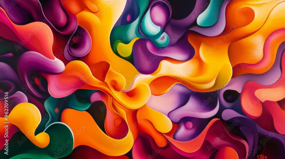 Vibrant abstract painting with flowing colors and shapes, creating a dynamic and eye-catching composition. Vibrant abstract painting with flowing colors and shapes, creating a dynamic and eye-catching composition.