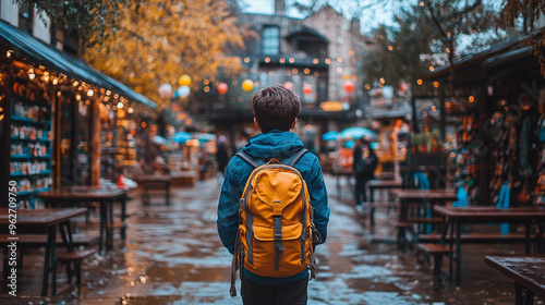 young boy enters a brightly lit classroom, his back facing the camera. The colorful surroundings evoke curiosity, new beginnings, and the promise of learning, symbolizing growth, hope, and potential