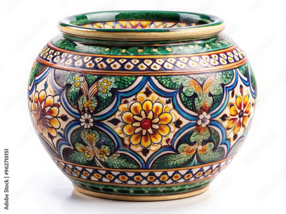 Isolated Majolica Pot With Intricate Patterns On A White Background Isolated Majolica Pot With Intricate Patterns On A White Background