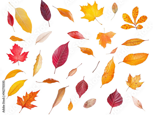 Colorful autumn leaves isolated transparent background