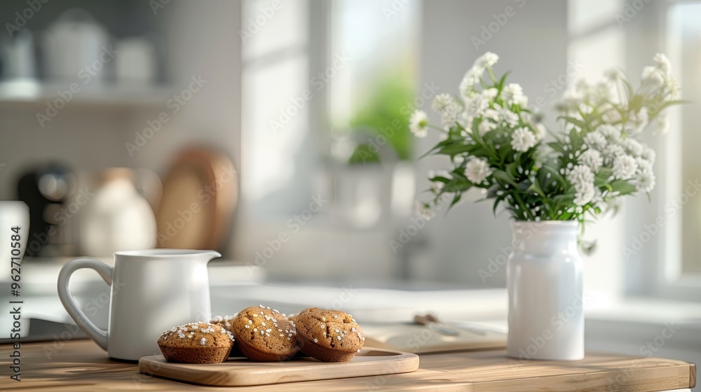 A cozy kitchen with a pitcher of beetroot juice and freshly baked beetroot muffins, creating a warm and inviting atmosphere. A cozy kitchen with a pitcher of beetroot juice and freshly baked beetroot muffins, creating a warm and inviting atmosphere.