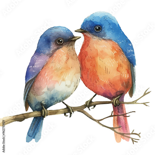 couple birds vector illustration in watercolor style