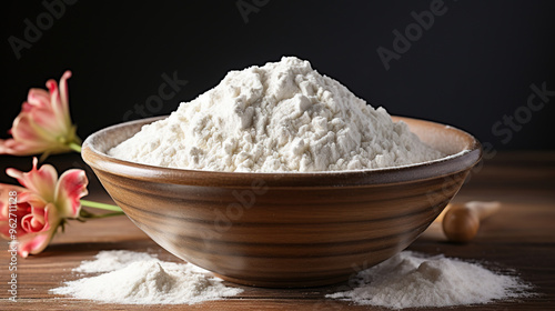 A Wooden Bowl of Flour On The Table