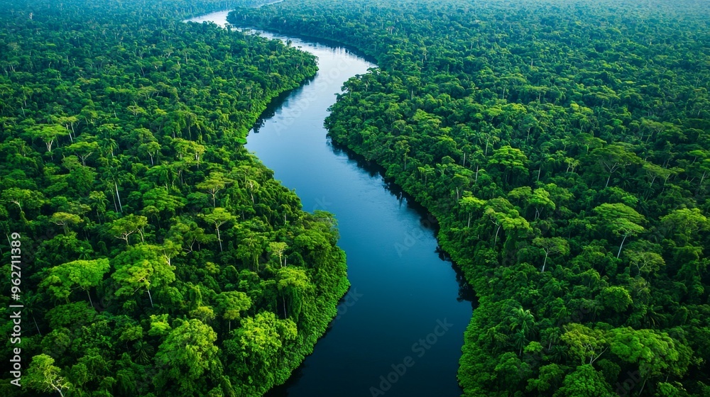 Aerial View of Lush Rainforest and Winding River Aerial View of Lush Rainforest and Winding River