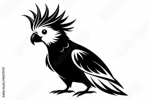 Cockatiel silhouette vector illustration, Cockatoo bird