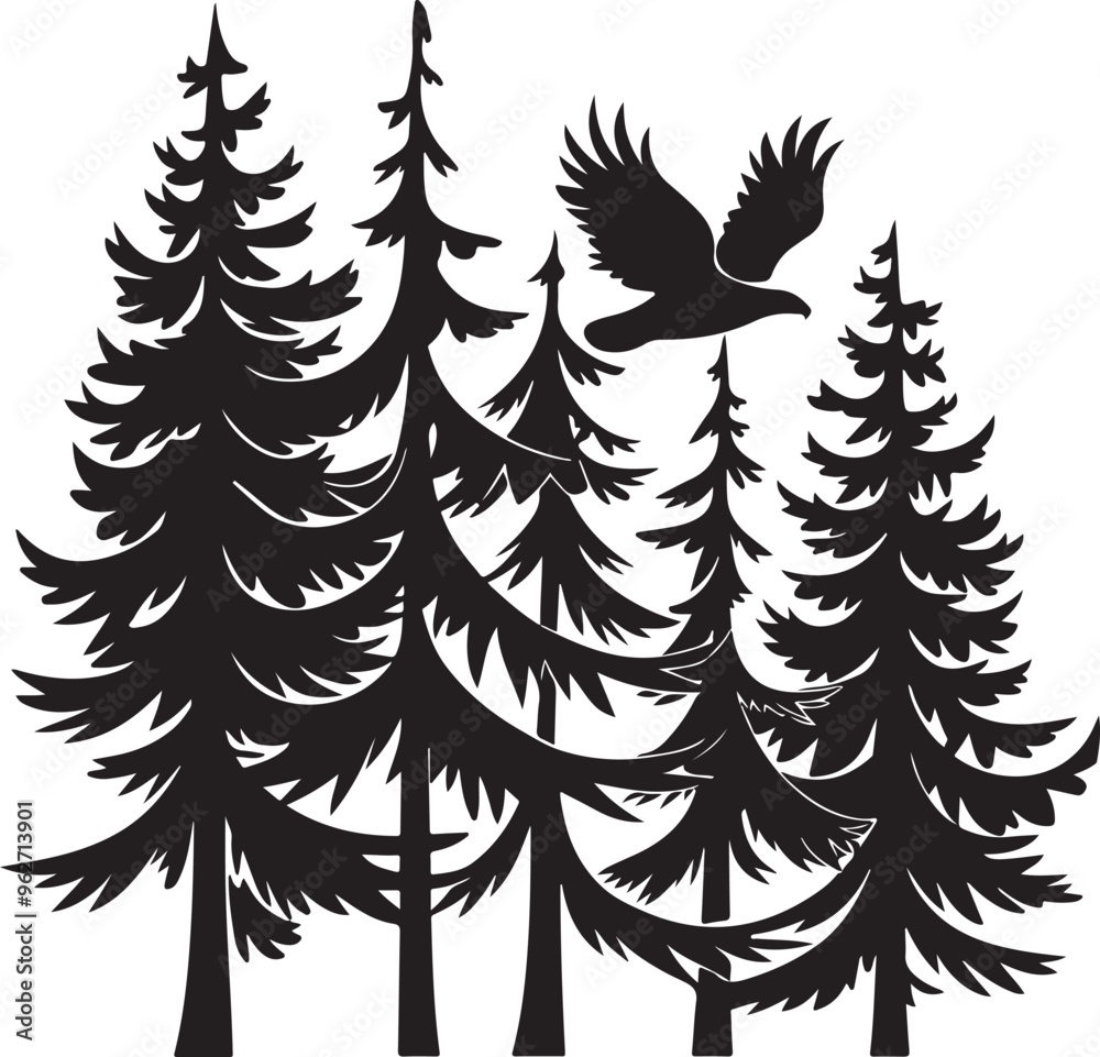 Obraz premium Pine tree silhouette illustration vector .