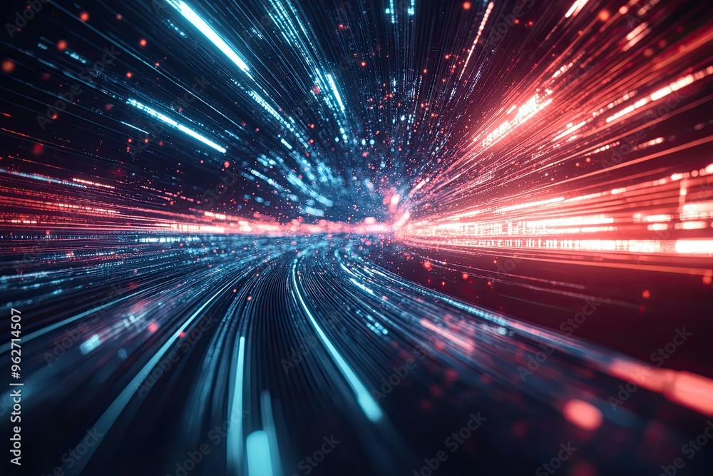 Abstract digital technology background. Innovation high-tech future network connection speed movement AI metaverse communication big data data transfer Network cyber light trails