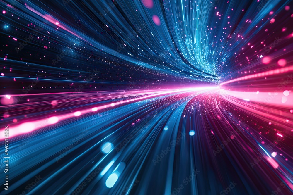 Fototapeta premium Abstract digital technology background. Innovation high-tech future network connection speed movement AI metaverse communication big data data transfer Network cyber light trails