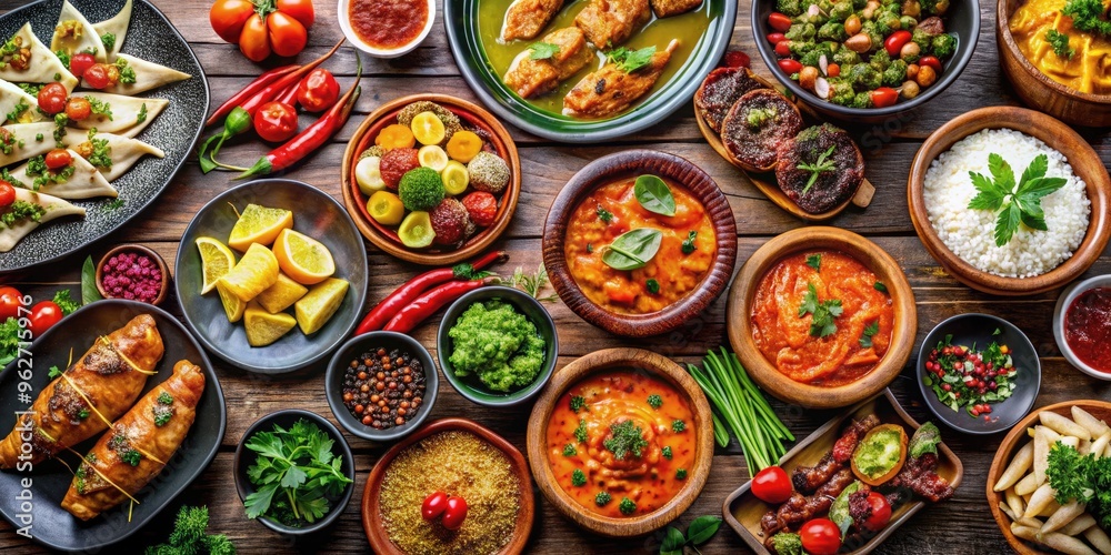 Mouthwatering High-Resolution Closeup Of A Variety Of Appetizing Dishes On A Table, Showcasing Vibrant Colors And Textures. Mouthwatering High-Resolution Closeup Of A Variety Of Appetizing Dishes On A Table, Showcasing Vibrant Colors And Textures.