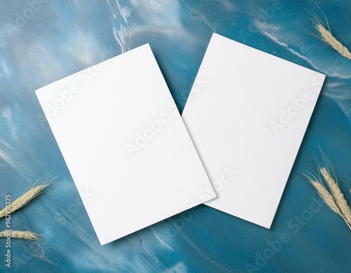 New White two paper blank mock-up. for cv flyer brochure magazine .
 photo