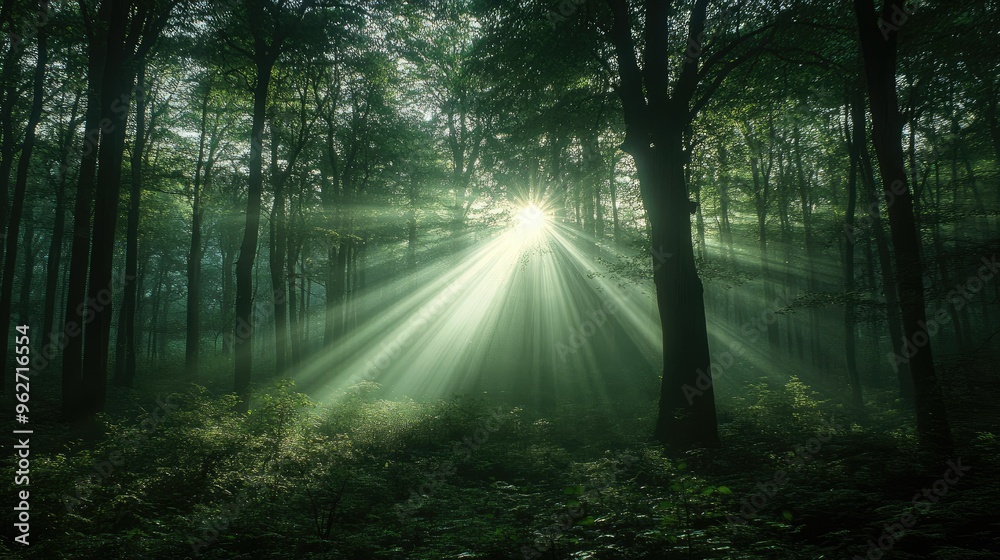Obraz premium Bright rays illuminating a forest
