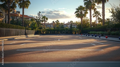 Pristine and smooth bocce court, clear markers. photo