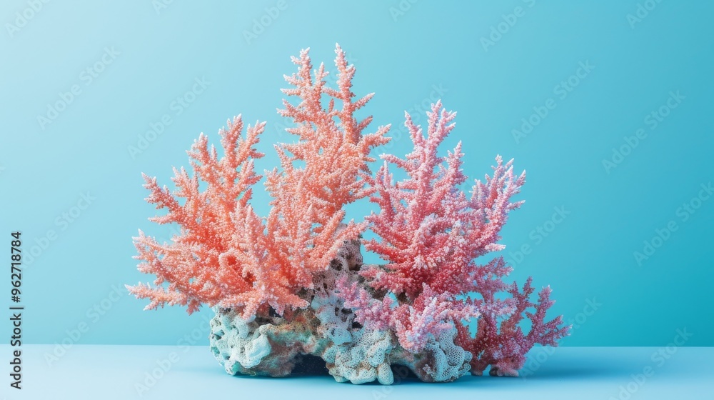 Beautiful pink corals in an aquatic setting, standing out against the clear blue water. The image highlights the corals' vibrant colors and intricate structures, providing a glimpse into underwater Beautiful pink corals in an aquatic setting, standing out against the clear blue water. The image highlights the corals' vibrant colors and intricate structures, providing a glimpse into underwater