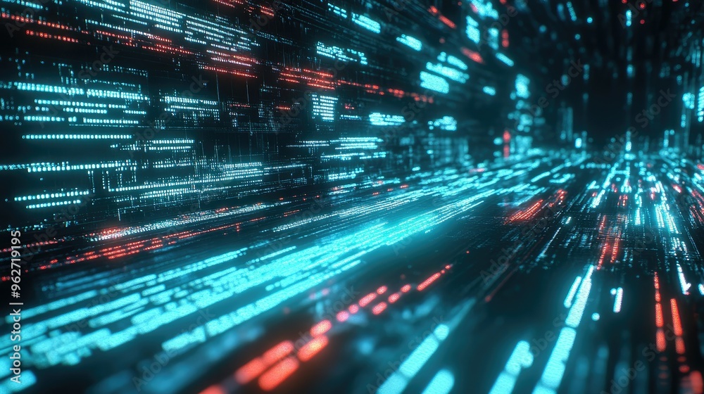 Glowing data streams in darkness Glowing data streams in darkness