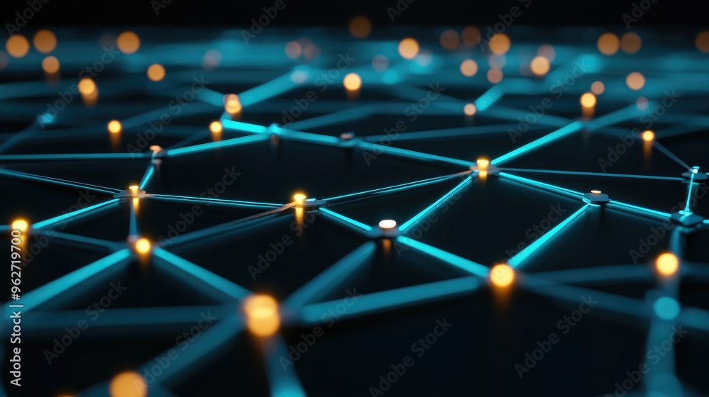 Digital nodes linked by glowing paths Digital nodes linked by glowing paths
