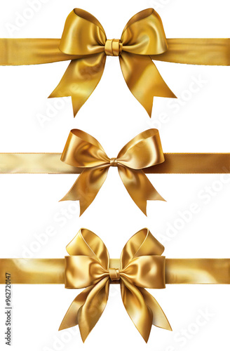 shiny golden bow ribbon in set of three
