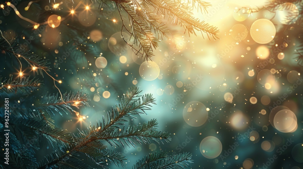 A tree with lights on it and snow falling A tree with lights on it and snow falling