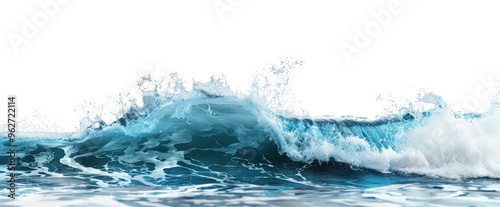 blue sea water foamy wave on transparent background