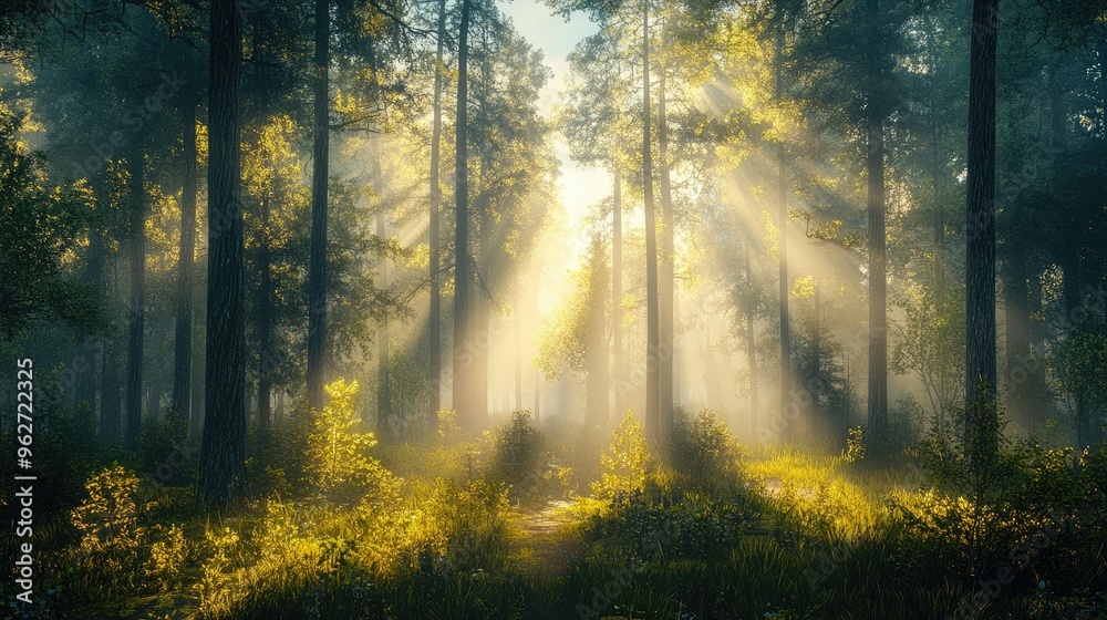 Obraz premium Bright rays illuminating a forest
