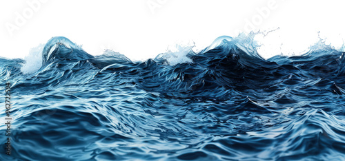 closeup of blue seawater wave on transparent background