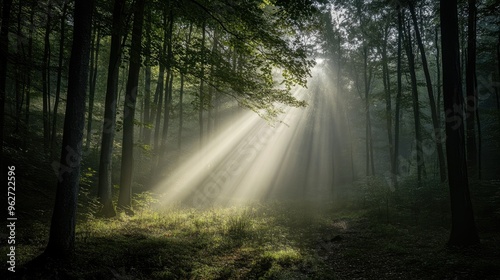 Bright rays illuminating a forest