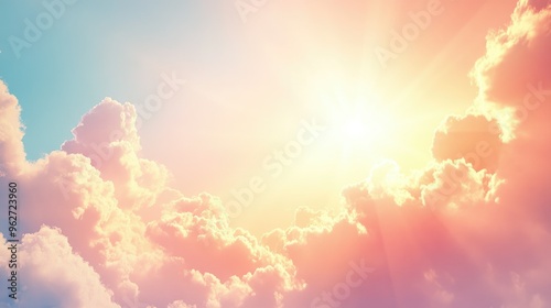 Bright sunbeams painting sky in pastel shades