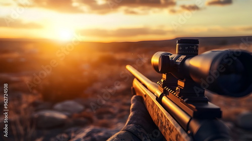 Sunset Sniper Rifle Scope Precision Outdoor Shooting Focused Adventure photo