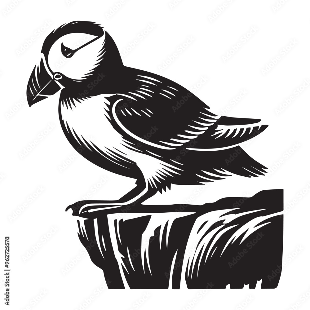 Horned Puffin Vector Illustration – Elegant Black and White Clipart Horned Puffin Vector Illustration – Elegant Black and White Clipart