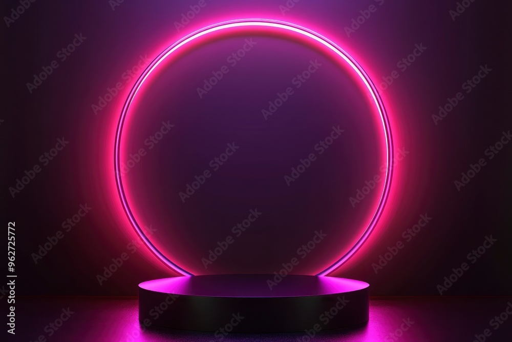 Realistic 3D background, Black cylinder pedestal podium with round circle glowing neon lighting. Black friday sale concept, Vector abstract minimal scene products stage showcase, with generative ai Realistic 3D background, Black cylinder pedestal podium with round circle glowing neon lighting. Black friday sale concept, Vector abstract minimal scene products stage showcase, with generative ai
