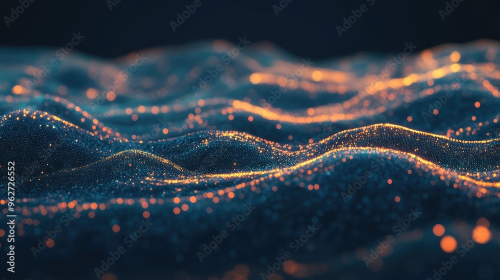 Glowing data streams in darkness
