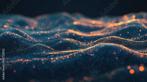 Glowing data streams in darkness
