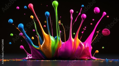 Dynamic paint splatters in artistic formation