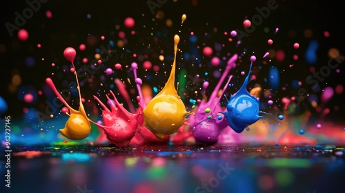 Dynamic paint splatters in artistic formation