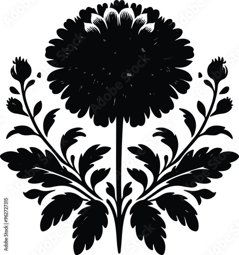 Vector black silhouette of flower on a white background