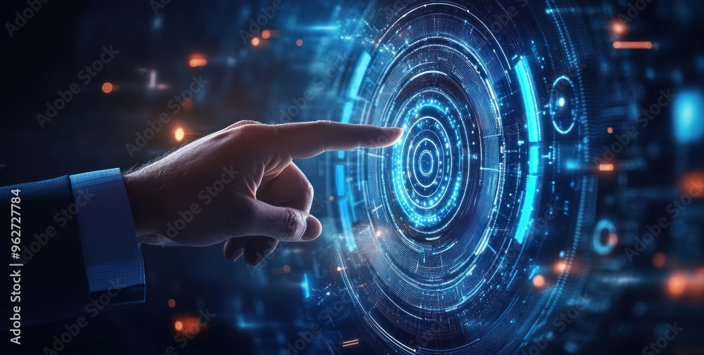 Hand Interacting with Futuristic Interface Hand Interacting with Futuristic Interface