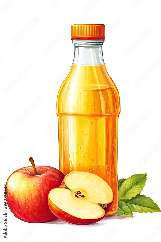 Fresh Apple Juice Bottle With Apple Slices isolated on a white background Fresh Apple Juice Bottle With Apple Slices isolated on a white background