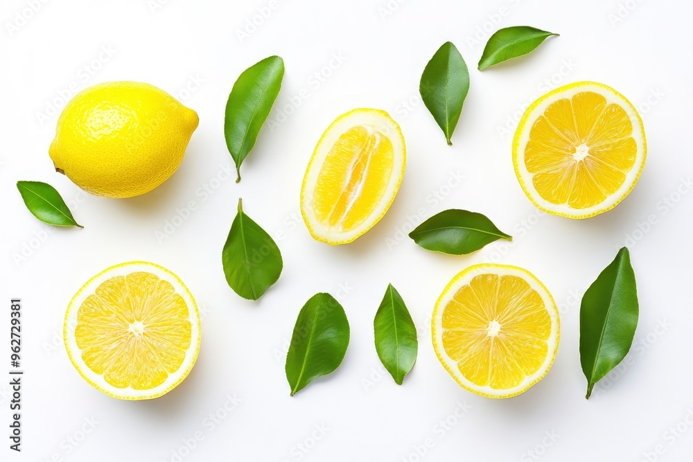 lemon fruit with leaves, slice and half isolated on a white background, Fresh and Juicy Lemon, clipping path , ai lemon fruit with leaves, slice and half isolated on a white background, Fresh and Juicy Lemon, clipping path , ai