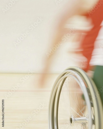 Blurred Action Shot of Wheelchair Basketball Capturing the Speed and Intensity of Adaptive Sports photo