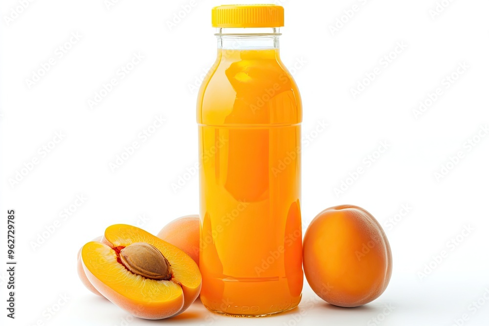 Fresh Apricot Juice Bottle With Apricot Halves isolated on a white background Fresh Apricot Juice Bottle With Apricot Halves isolated on a white background