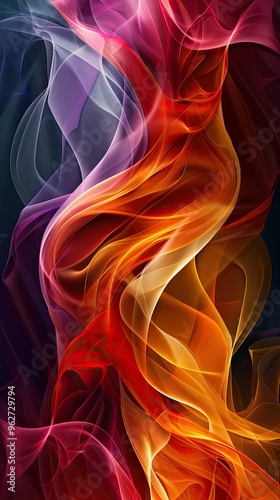 Futuristic abstract art features asymmetrical forms, vibrant colors in dynamic gradient for digital banners.