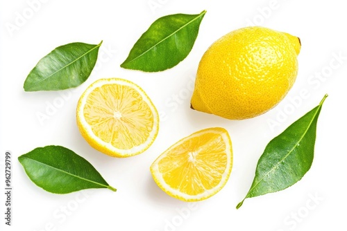 Wallpaper Mural lemon fruit with leaves, slice and half isolated on a white background, Fresh and Juicy Lemon, clipping path , ai Torontodigital.ca