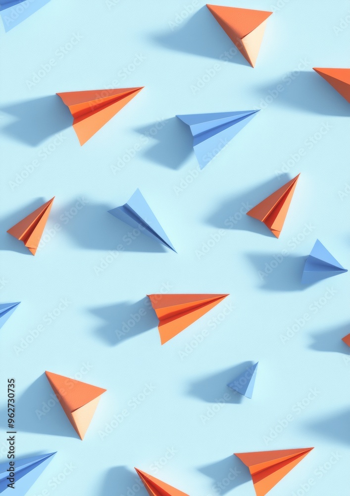 Pastel Paper Airplanes Pattern on Light Blue Background Bright and Clean Repetitive Design Pastel Paper Airplanes Pattern on Light Blue Background Bright and Clean Repetitive Design