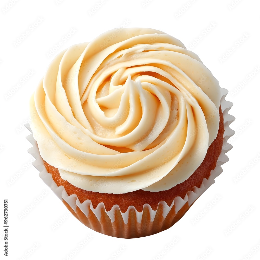 Delectable Cupcake with Swirled Creamy Icing on White Background