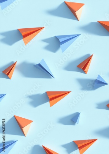 Pastel Paper Airplanes Pattern on Light Blue Background Bright and Clean Repetitive Design