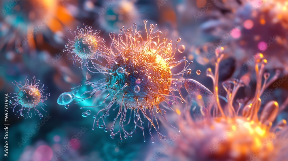 Abstract Virus Illustration with Bokeh Background Abstract Virus Illustration with Bokeh Background