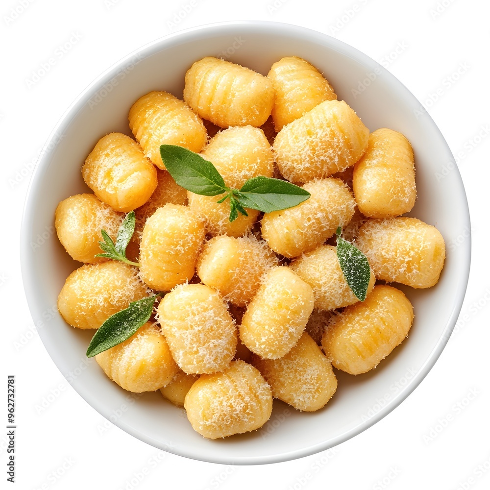 Perfectly Plated Gnocchi Dish Presented on a White Background Perfectly Plated Gnocchi Dish Presented on a White Background