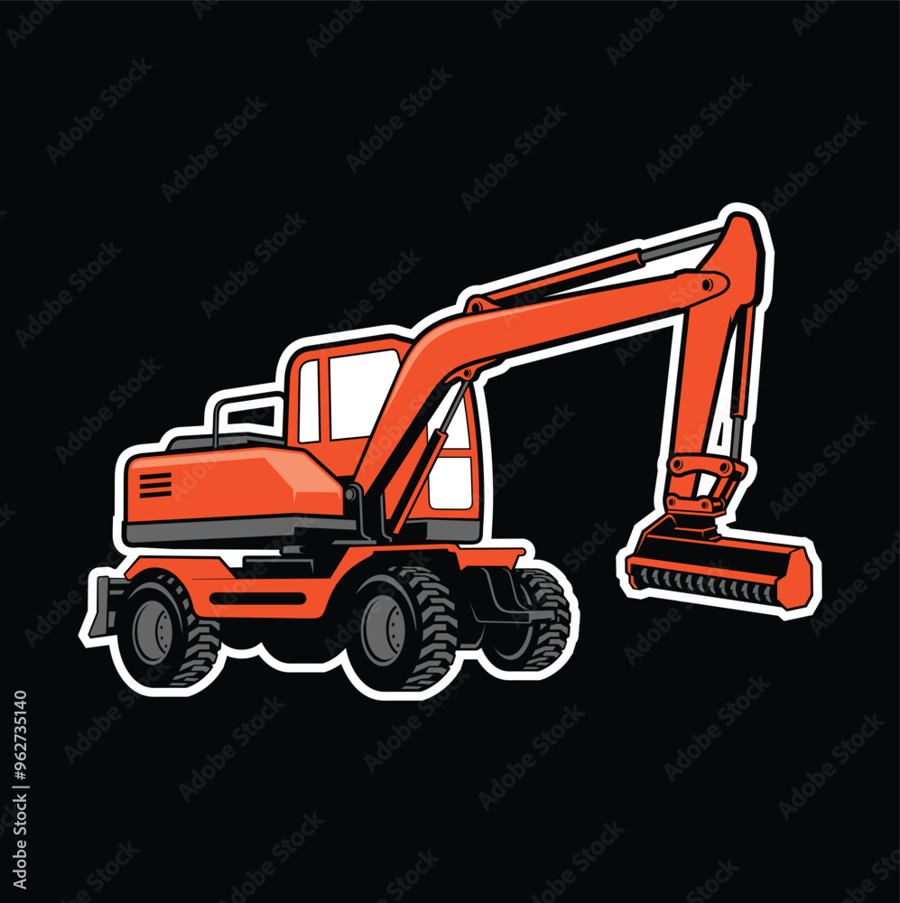 Mini Excavator, Hydraulic Wheel Digger Heavy Equipment, Vector Logo